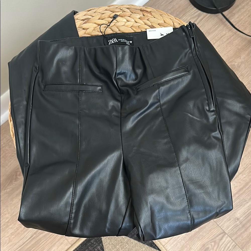 Zara Black Faux Leather Dress Pants